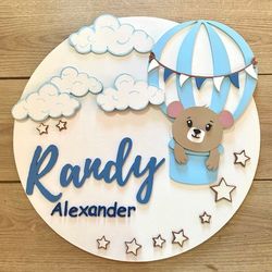 nursery decor Moon and Elephant in the balloons Baby Boy Wall Hanging