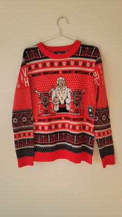 Violent Gentleman Ugly Christmas Sweater Men's XS Hockey Santa Crewneck Red NWT