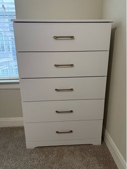 Modern White 5 Drawer Dresser with Gold Handles