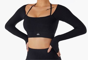 Alo Yoga Black Ribbed Long Sleeve Crop Top size M