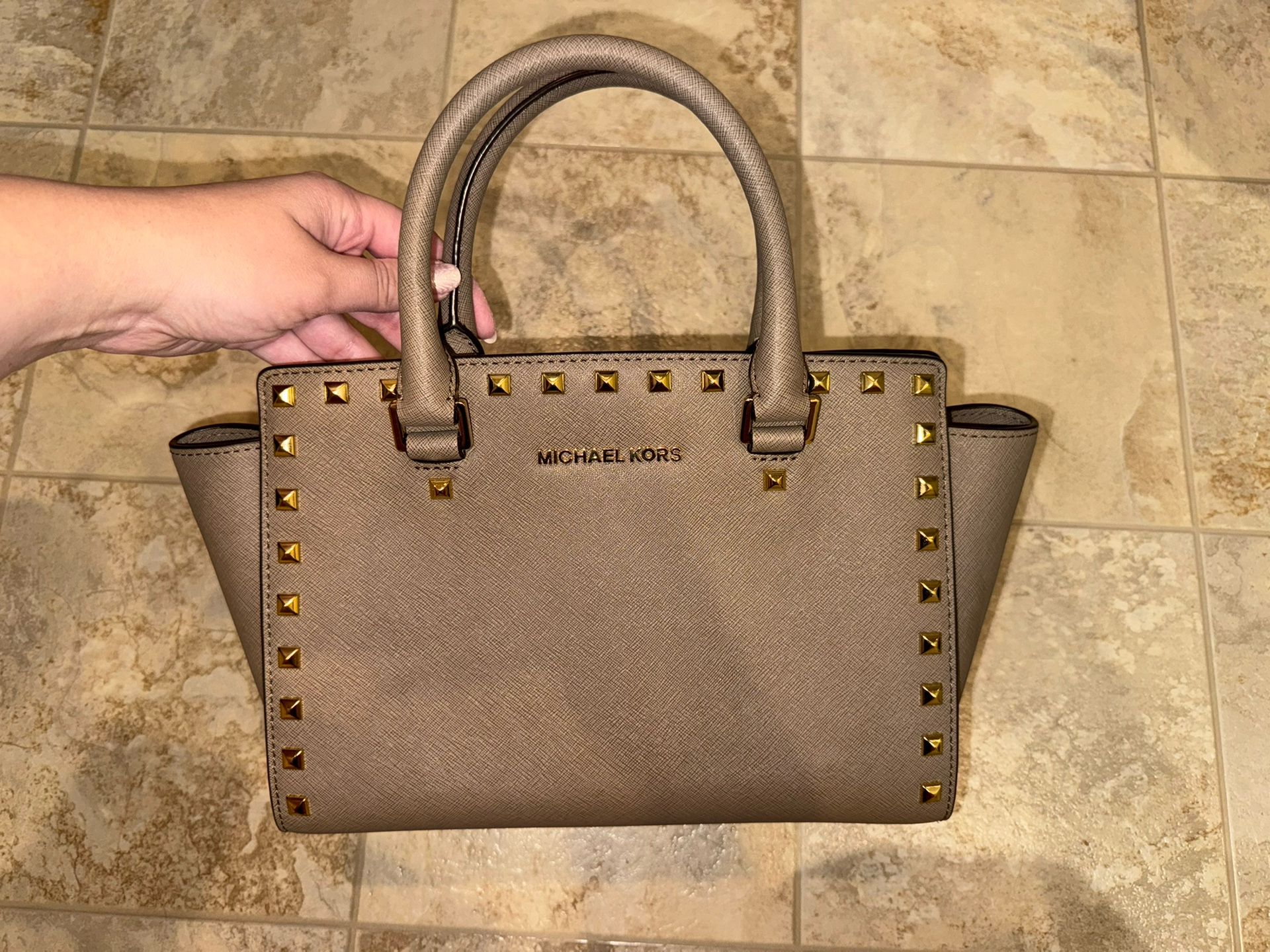 MK Selma Stud Saffiano Leather Satchel