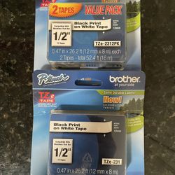 Brother white label tape 1/2 in 