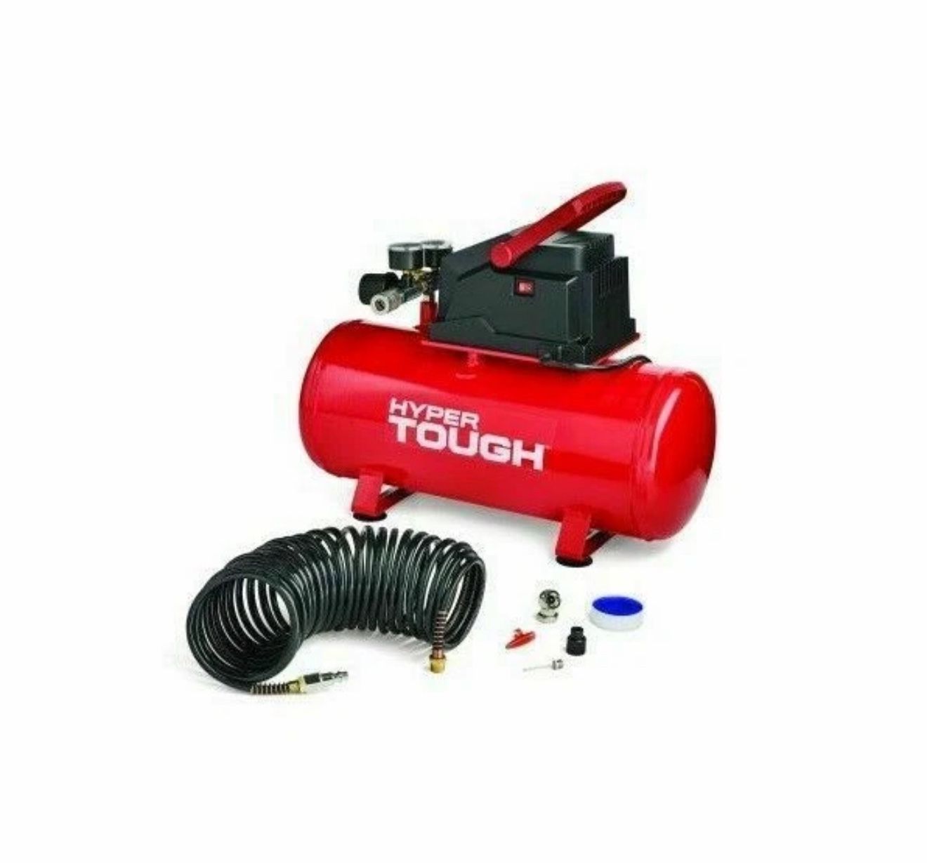 Hyper Tough 3 Gallon Bundle Oil Free Portable Air Compressor, 100PSI, Red kit