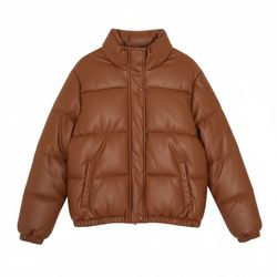 Windsor Women's Brown Faux Leather Puffer Jacket - Size L - NWT