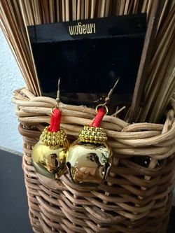 NEW Vintage Y2K Jingle Bell Dangle Earrings: Gold Tone Ornaments Holiday Jewelry