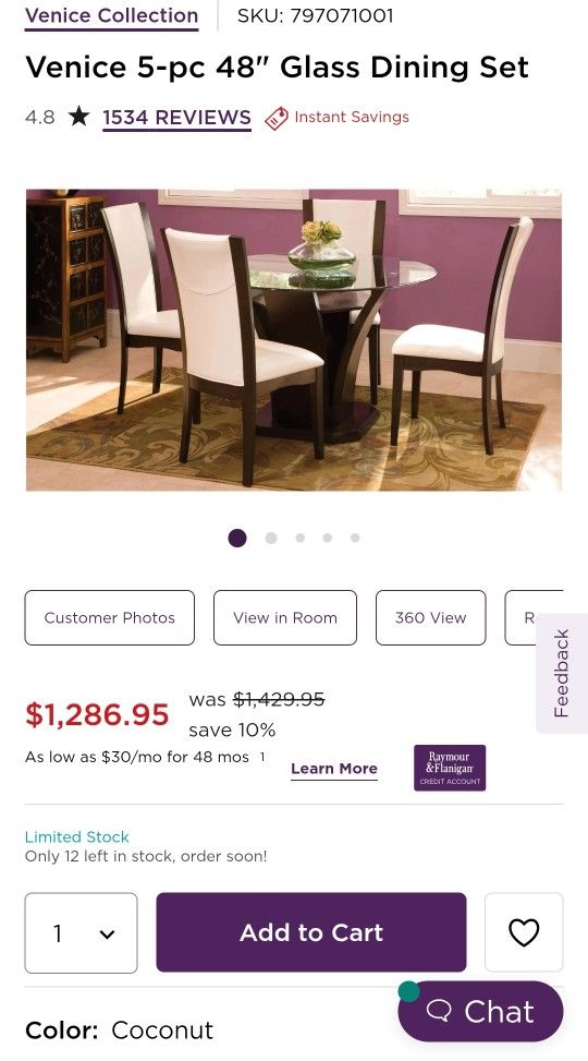 Venice 5-pc 48" Glass Dining Set