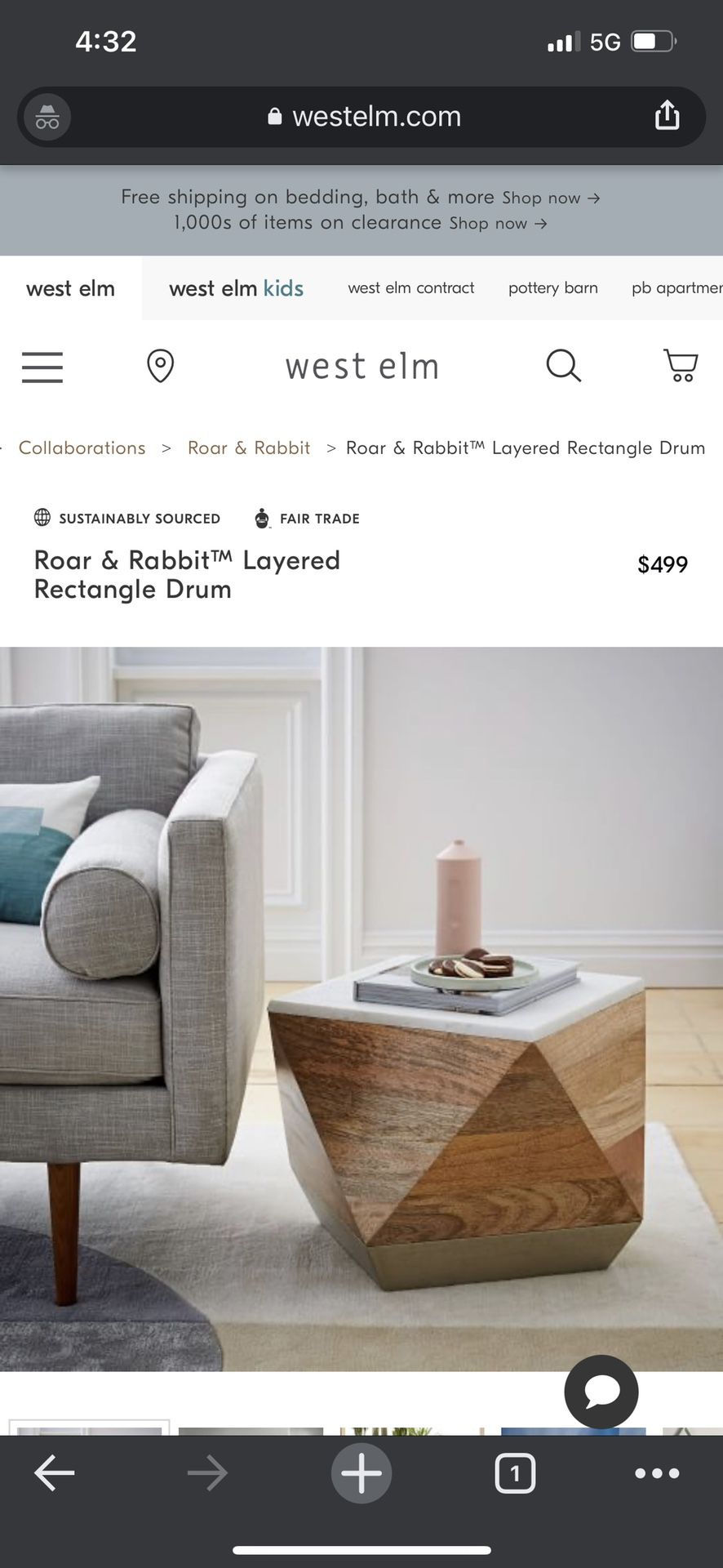 Roar & Rabbit Layered Rectangle Drum - West Elm for Sale in 