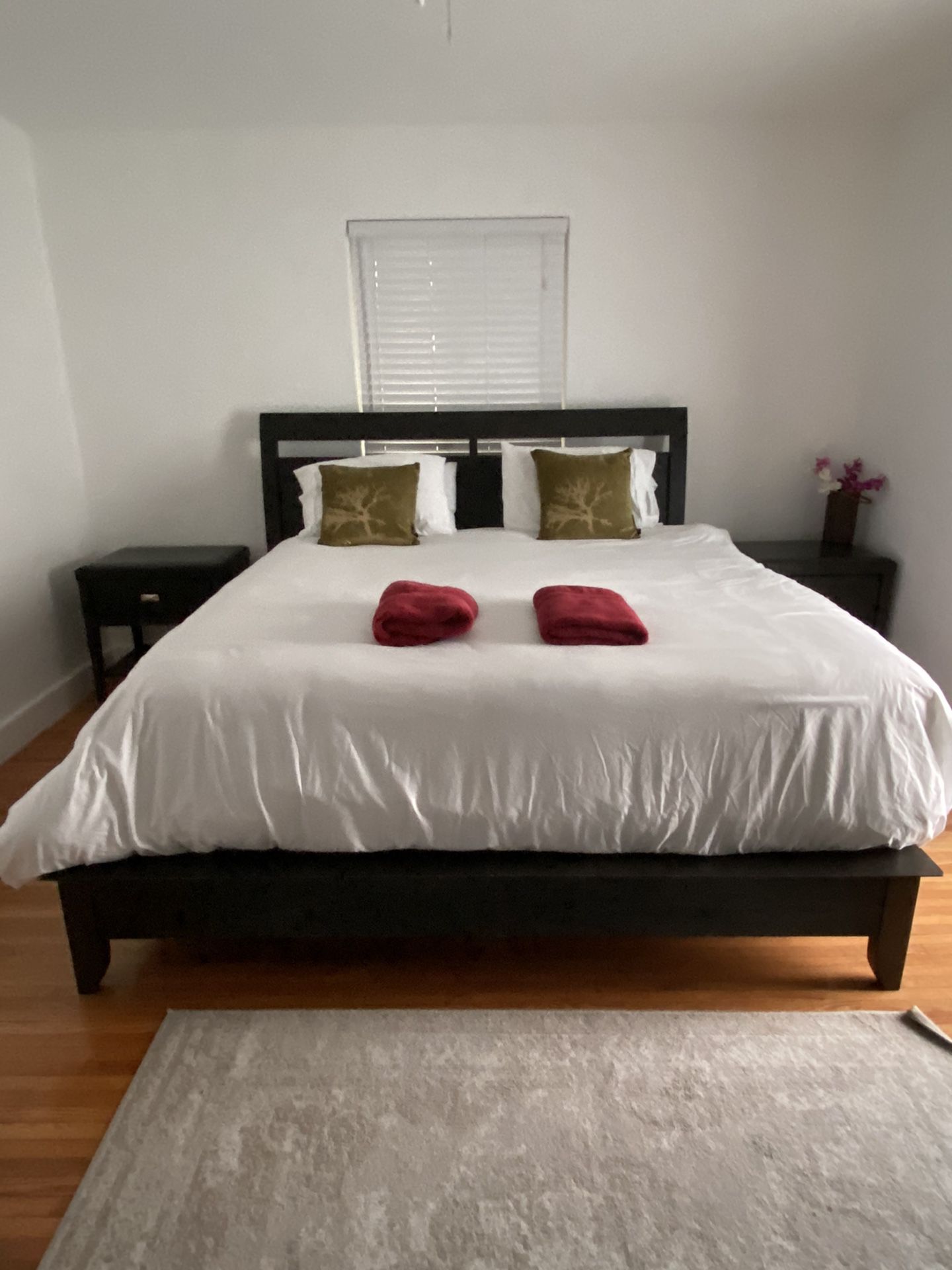 King bedroom set - Frame, nightstands, dresser. Mattress & box spring optional