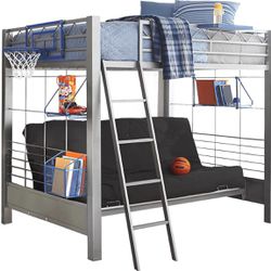 Full Size Bunk Bed With Futon. Grey W/blue Attachments 