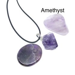 Amethyst Genuine Polished Stones (2pcs) & Pendant Necklace Set