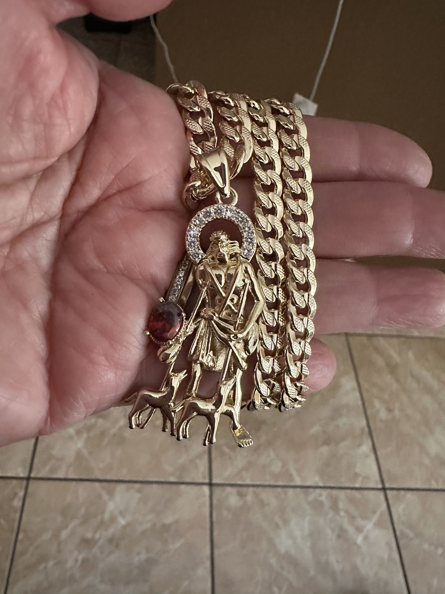 Gold Plated Cuban Chain With Lazaro Pendant