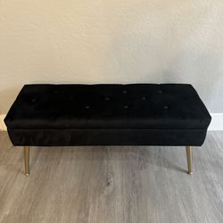 Black Velvet Upholstered Bench With Golden Legs 40"