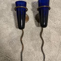 Iron Wall Sconces Cobalt Blue Glass Vases