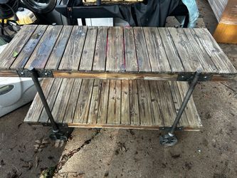 Rustic Industrial Wood & Metal Rolling Cart – 2 Tier