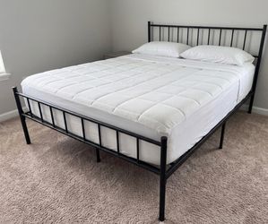 Queen Black Metal Bed Frame with Headboard and mattress
