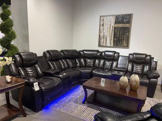 Brand new Stylish 3 Pc Brown Power reclining sectional w/LED light & Speakers
