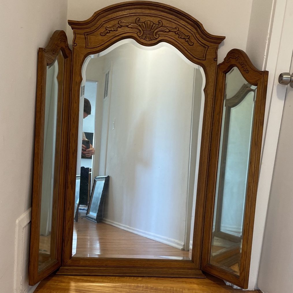 Beautiful Antique Solid Wooden Folding Mirror 