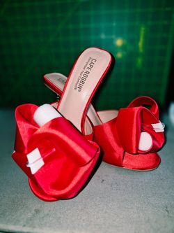 Red Sstin Bow Mule Heels