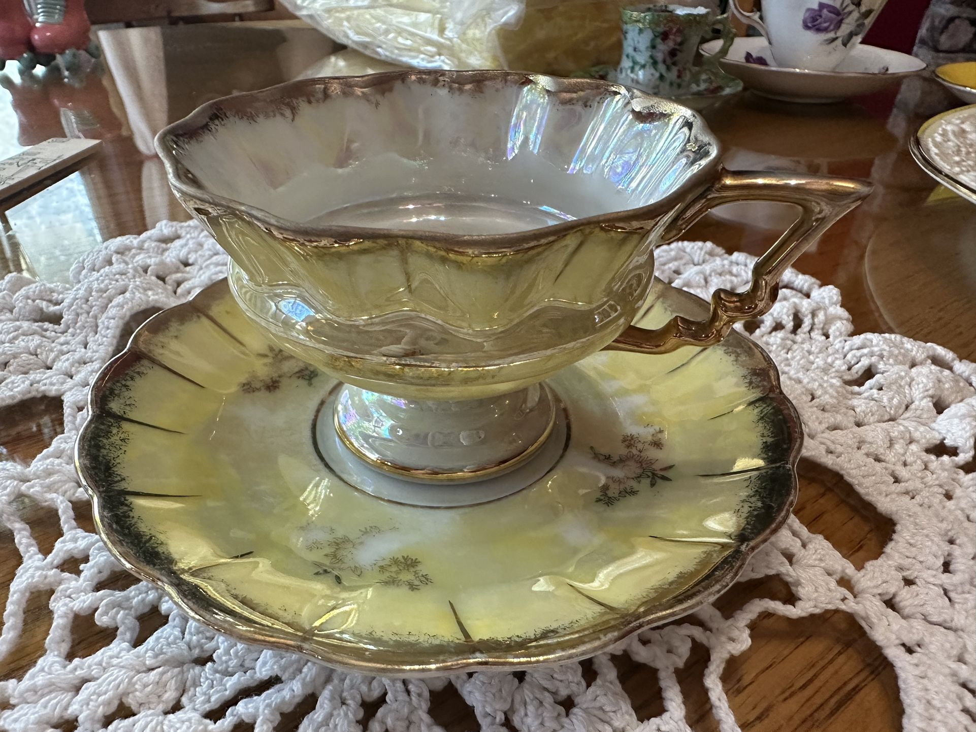 This Cup And Saucer Set Was Made In 1976 By Fan Crest Fine China Out Of Japan. It Is Handpainted.