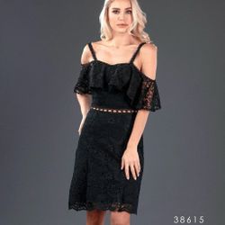 STRAPPY FLOUNCED LACE DRESS