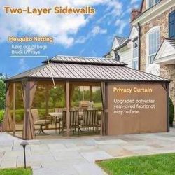 New in Box Outdoor Gazebo 12 ft x 18 ft Mosquito Netting Aluminum w/ Double Galvanized Steel Roof