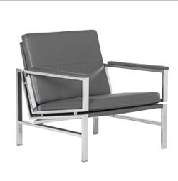 Set of 2 Gray Faux Leather Armchairs with Chrome Frames
