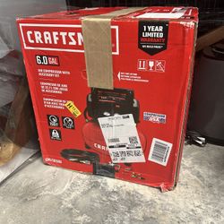 Open box CRAFTSMAN Air Compressor, 6 Gallon, Pancake, Oil-Free with 13 Piece Accessory Kit
