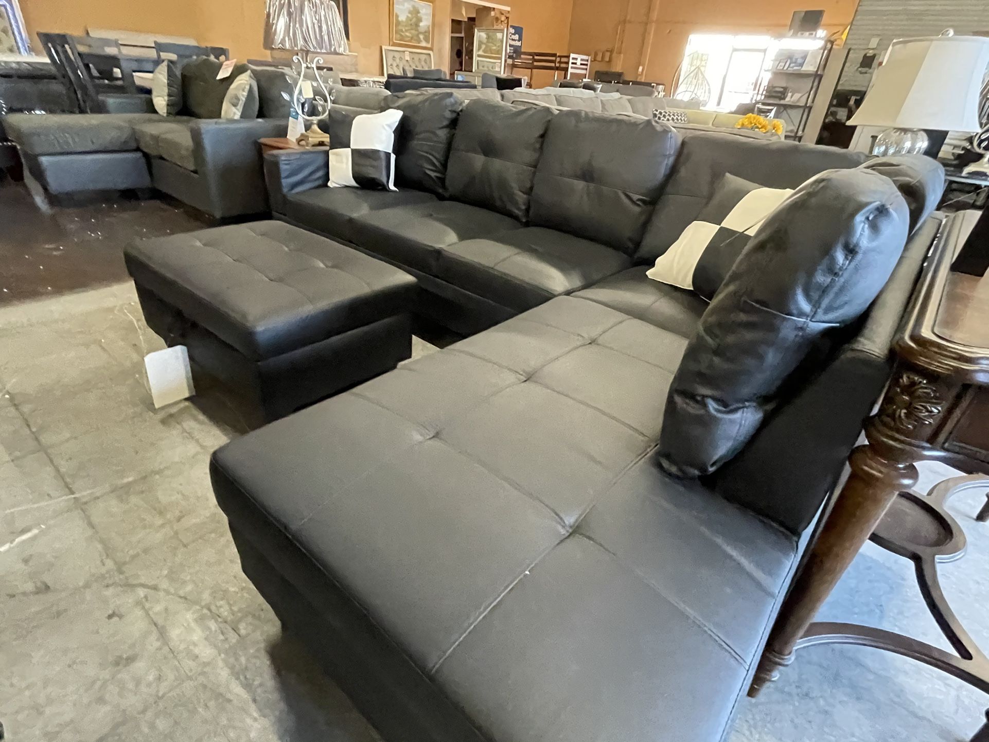 Black Leather Sectional
