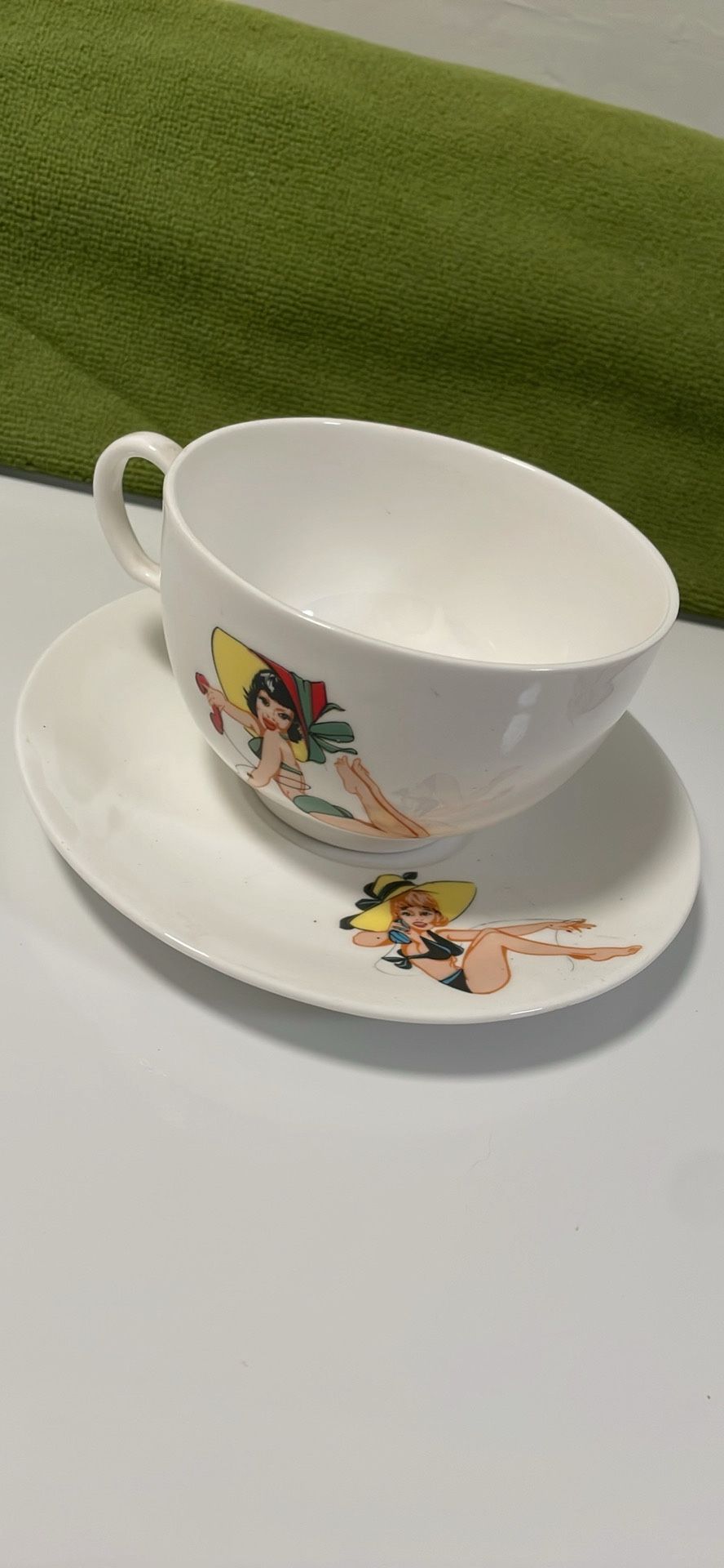 Pinup Tea Cup And Saucer. BONE CHINA
