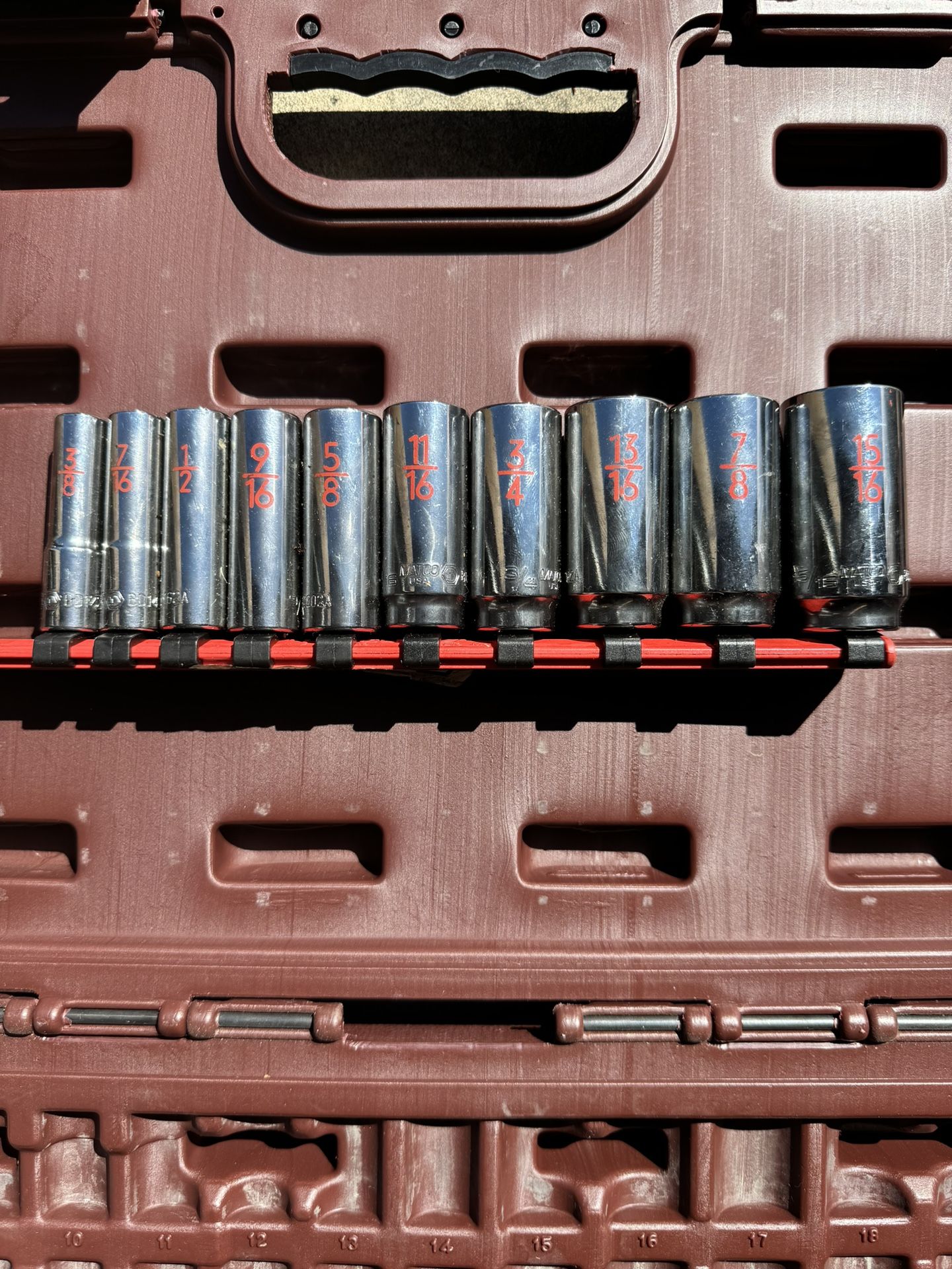 3/8" DRIVE 10 PIECE SAE 12 POINT DEEP CHROME SOCKET SET 