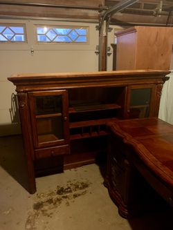 Ornate Desk with Hutch and File Cabinet