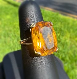 Vintage Jewelry 14k solid yellow gold citrine cushion cut stone 10.00CTW ring size 6.75