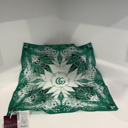 Gucci GG Logo Sailor Green/White 55cmx55cm Cotton Square Scarf, Bandana, NWT