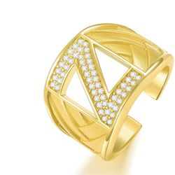 ETEVON Mens Initial Rings Gold Plated Z Letter Ring 925 Sterling Silver Bold Open Personalized Statement Ring