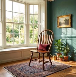 Vintage Solid Wood Windsor Spindle Back Chair - Walnut Finish