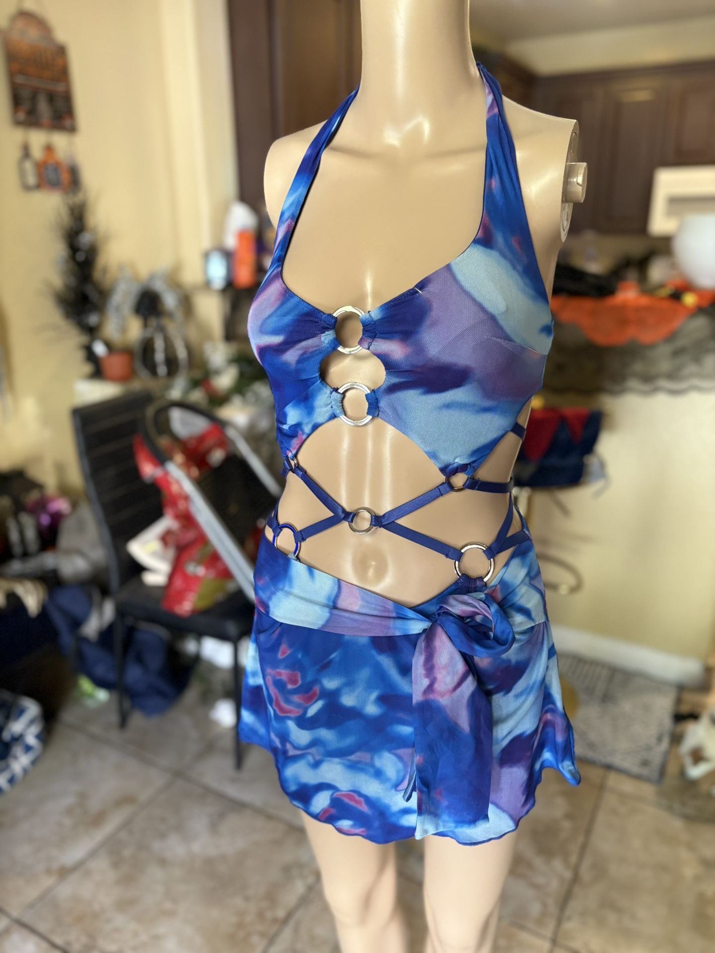 XS Outcast Blue/Purple Mini Cutout Dress 