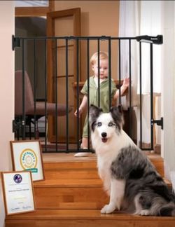 Baby Pet Gate 28"Hx26-43"W, Black Babelio One Hand Open Wall Mount NEW