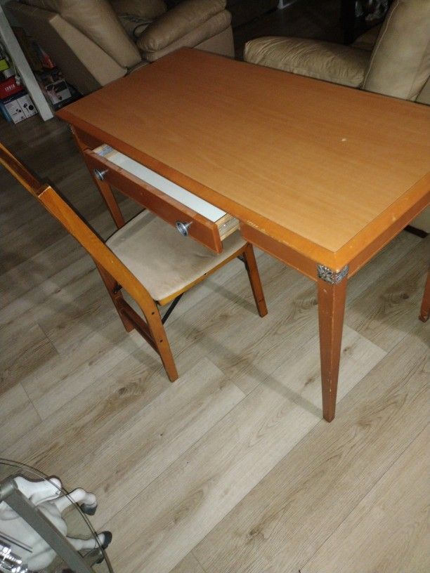 Vintage Wood Table Computer Desk With Chair