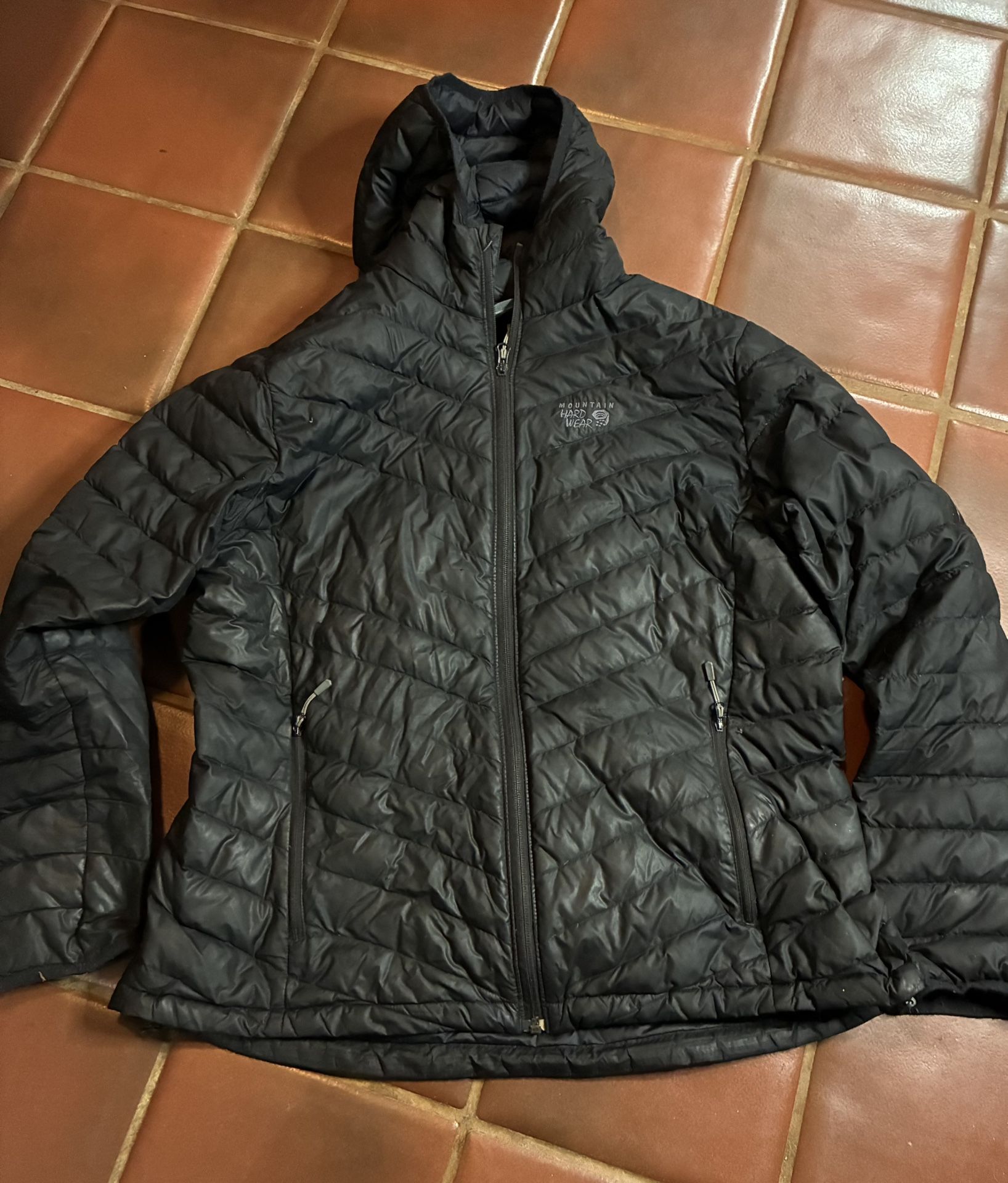 Mountain Hardwear Quilted Jacket Women Black Long Hooded Parka Puffer Size XL