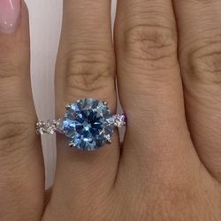 5.02 Carat Fancy Vivid Blue VS1 Round Diamond Engagement Ring 
