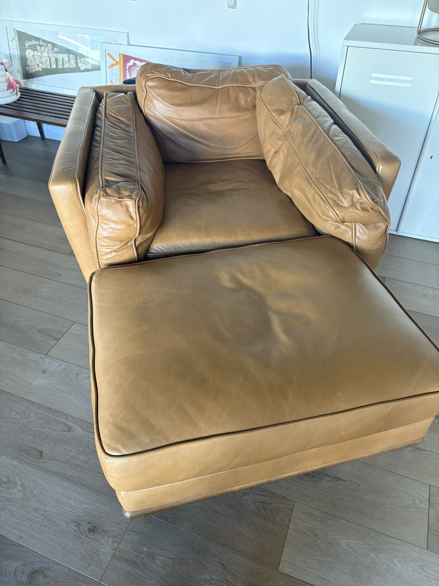 Article Timber Leather Lounge Chair Charme Tan