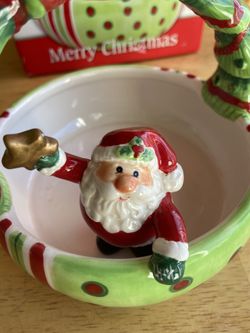 1970’s Fitz and Floyd Santa Merry Christmas Basket ~ original box ~ Christmas decor ~ Candy bowl