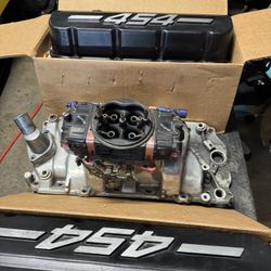 big block Chevy 454 Aluminum Heads …Valve Covers … Intech.. and Holley brawler carburetor 