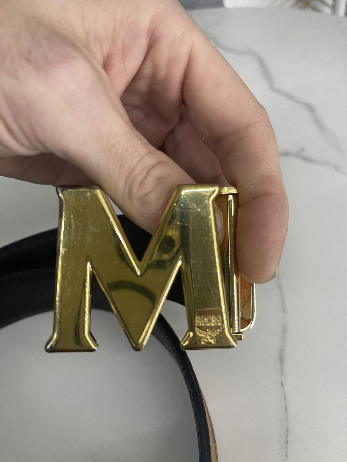 Mcm Leather Belt With Buckle.