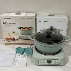 BUYDEEM 5-in-1 Slow Cooker 4.7QT with Removable Nonstick Stockpot