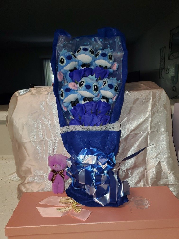 Disney Stitch Plush Bouquet Pink Or Blue