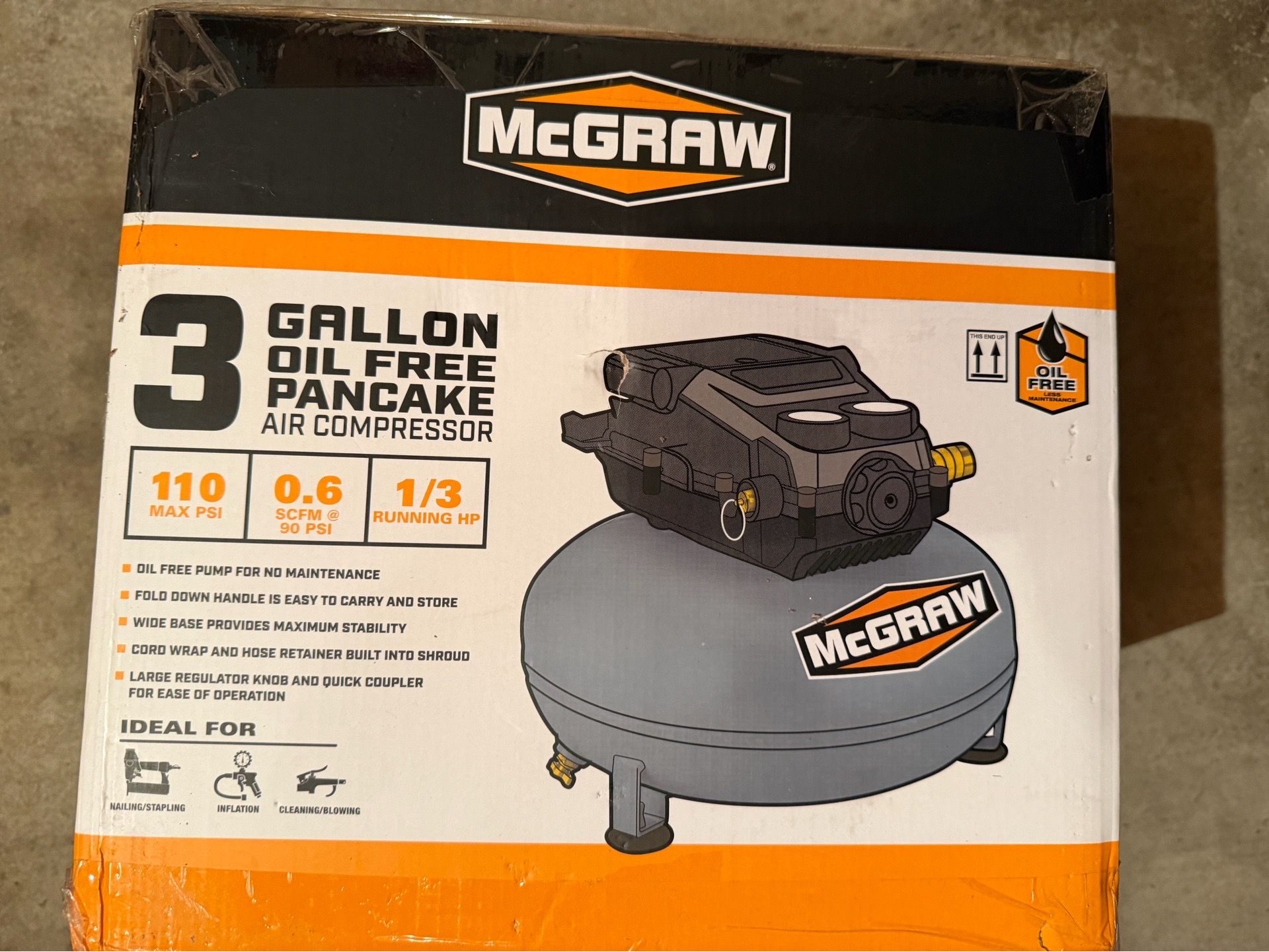 The McGraw 57567 3 Gallon 110 PSI Oil-Free Pancake Air