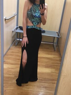 Blue, black, and mint prom/formal dress