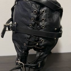 Adjustable Leather BDSM Hood – Fetish Mask with Straps and Laces