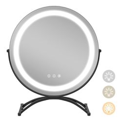 Round Makeup Vanity Mirror 3 Color Dimmable Lights Memory Function Gold  